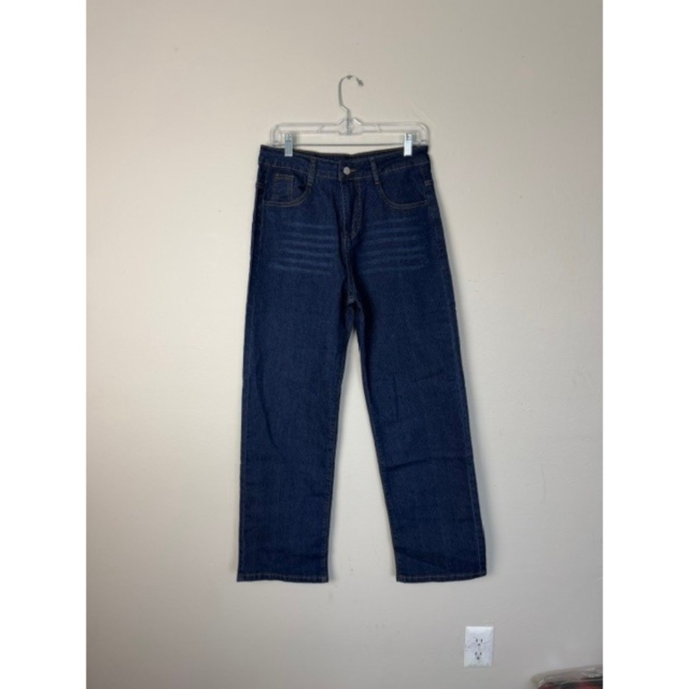 Womens Dark Wash High Rise Straight Leg Jeans Blue Denim Size Medium
